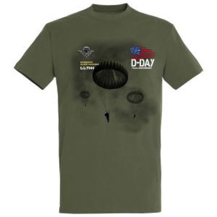 T-shirt homme Parachutiste + Broderie Drapeaux Usa Army S