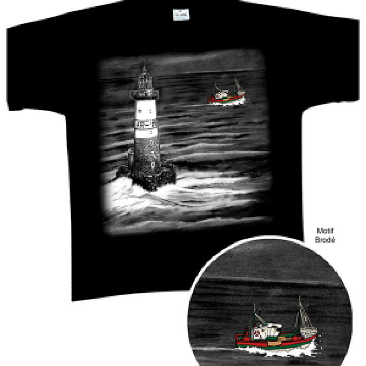 Tshirt homme Phare Aven Ar Men  Broderie Bateau Bb17277 Noir Profond S