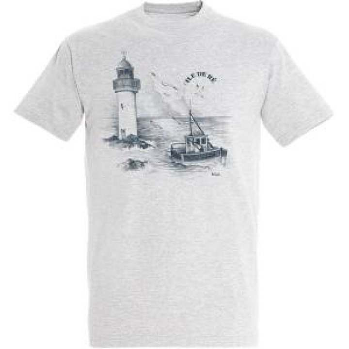 Tshirt homme Phare Bateau de Pêche Île de Ré Blanc Chiné S