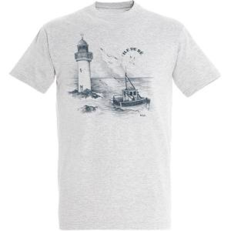 T-shirt homme Phare/ Bateau de Pêche Île de Ré Blanc Chiné S