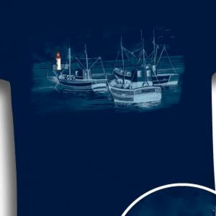 T-shirt homme Port avec Bateau (Erquy) + Broderie Phare (Bb17280) Marine S