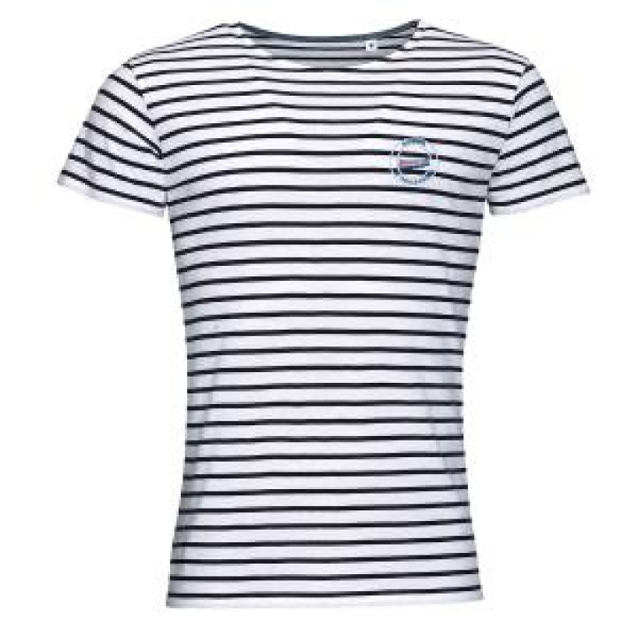 Tshirt homme rayé E1314 Ref 34070 Bateau dans Cercle Bassin dArcachon French Marine  Blanc S