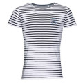 T-shirt homme rayé E1314 Ref/ 34070 Bateau dans Cercle Bassin d’Arcachon French Marine / Blanc S