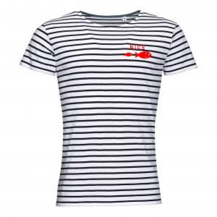 Tshirt homme rayé Transfert Floc 2 Poissons Nice En pocket French Marine  Blanc M