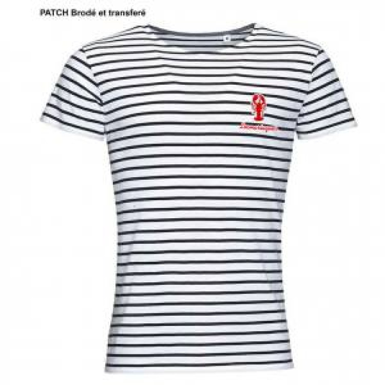 T-shirt homme ray&eacute; Transfert Homard pocket + Locmariaquer French Marine / Blanc M