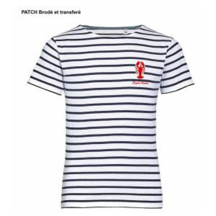 T-shirt homme ray&eacute; Transfert Homard pocket + Pont Aven French Marine / Blanc S