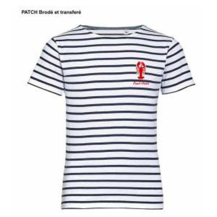 Tshirt homme rayé Transfert Homard pocket  Pont Aven French Marine  Blanc M