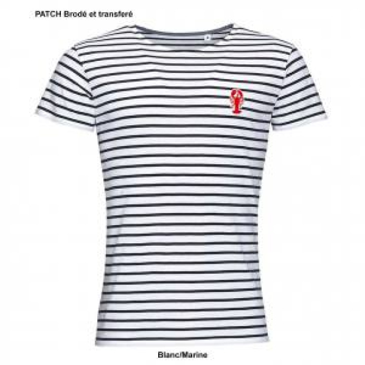 Tshirt homme rayé Transfert Homard pocket French Marine  Blanc M