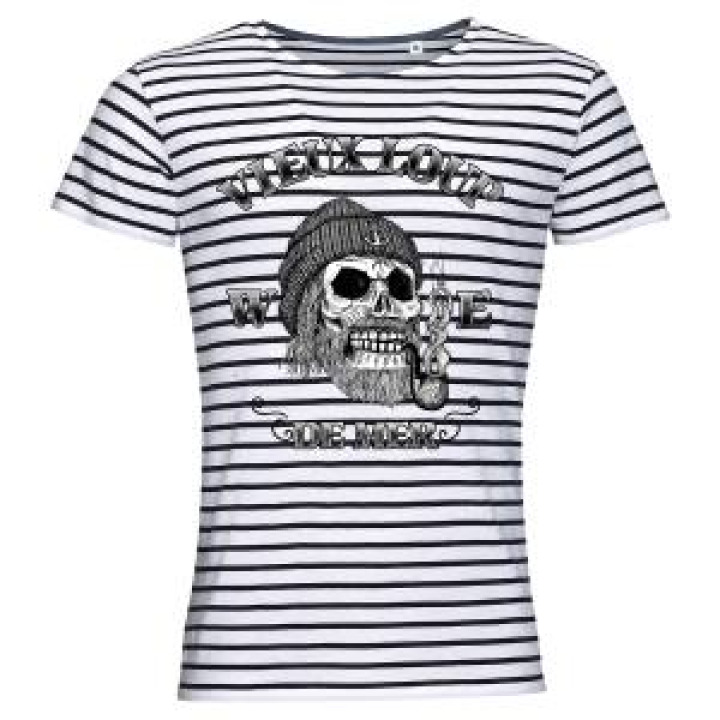 Tshirt homme rayé Transfert Vieux Loup de Mer French Marine  Blanc S
