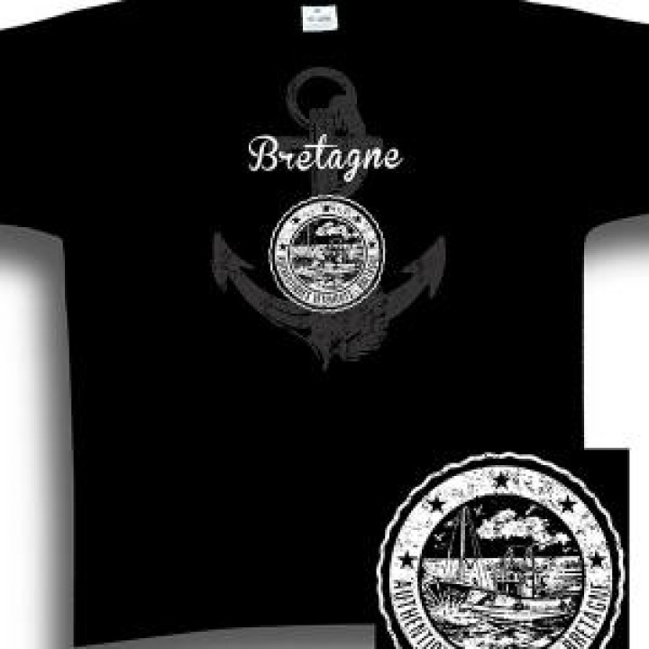 Tshirt homme Sérigraphie Ancre  Chalutier dans le Cercle  Broderie Brest Noir Profond M