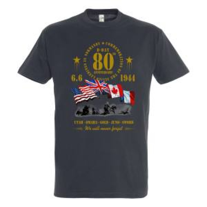 Tshirt homme Soldats Débarquement Drapeaux 80th Anniversary Noir Profond XS
