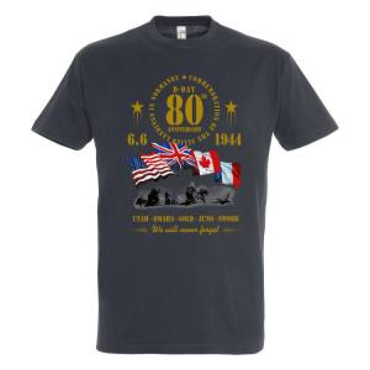 T-shirt homme Soldats D&eacute;barquement Drapeaux 80th Anniversary Noir Profond L