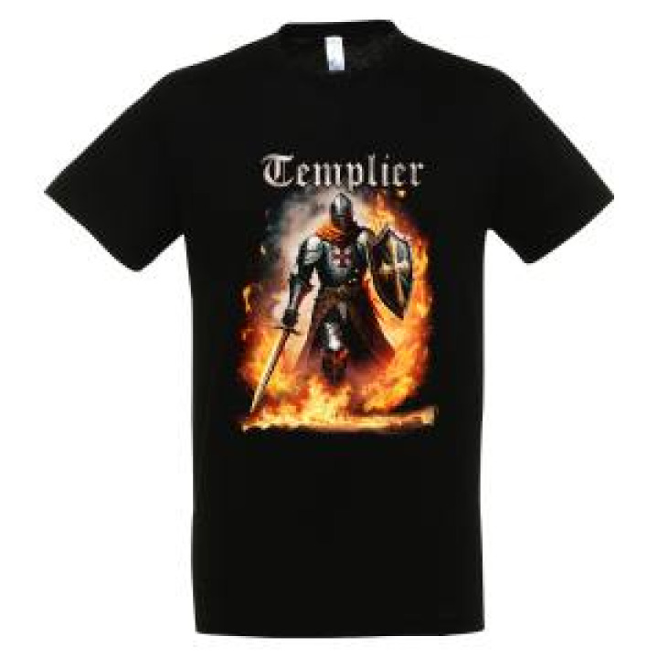 Tshirt homme Templier dans les Flammes Noir Profond M