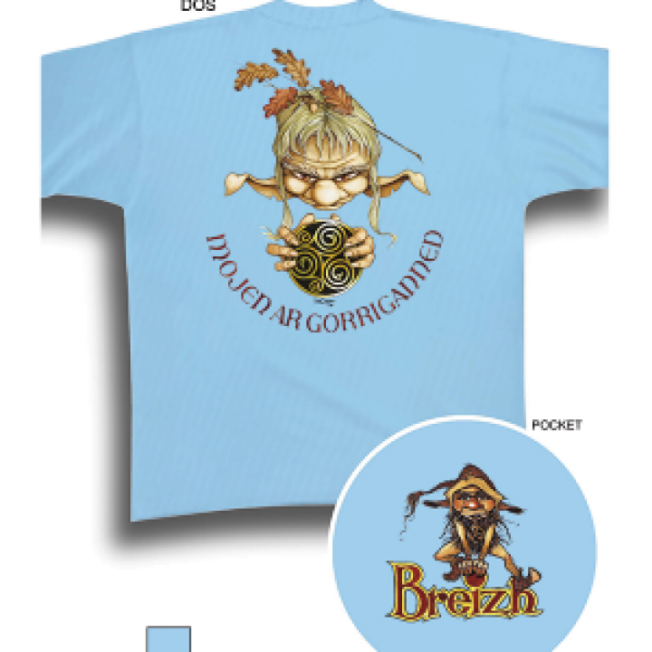 Tshirt homme Tête de Korrigan Medaillon Bleu Ciel M