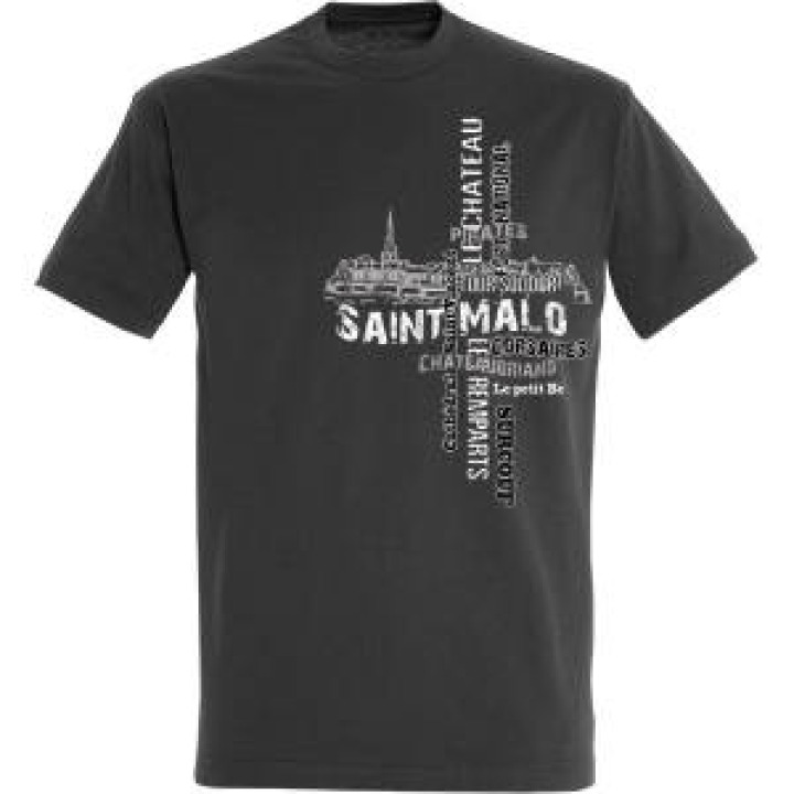 Tshirt homme Texte Saint Malo Gris Souris XS