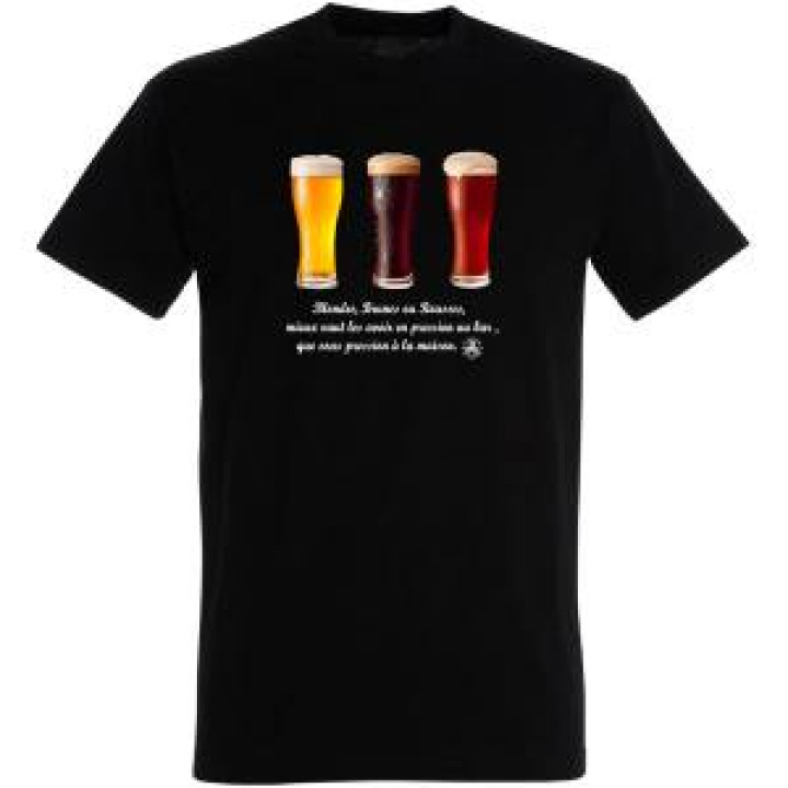 Tshirt homme Trois Bières Blondes Brunes Rousses Noir Profond M