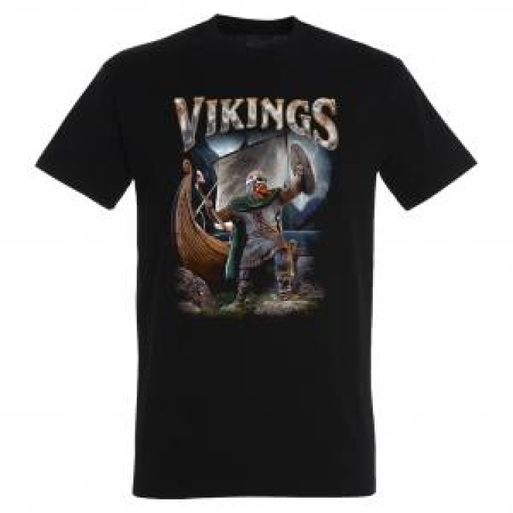 T-shirt homme Viking Bouclier et Drakkar Noir Profond XL