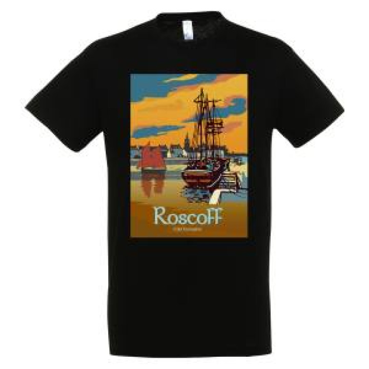 Tshirt homme Vue du Port  Voilier Roscoff Cité Corsaire Noir Profond M