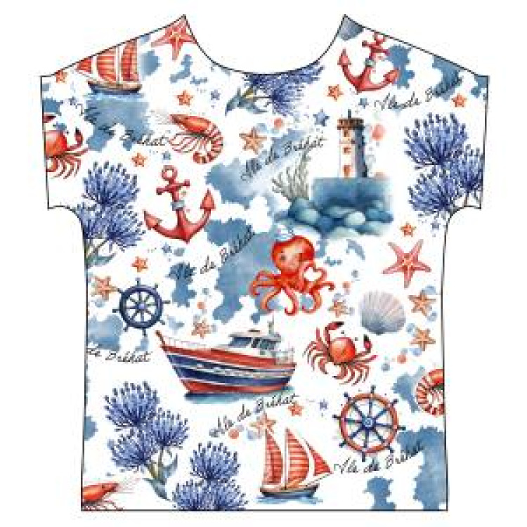 T-shirt Marini&egrave;re enfant Bateau/ Ancre/ Phare Paon/ Pieuvre &Icirc;le de Br&eacute;hat Blanc 2 ans