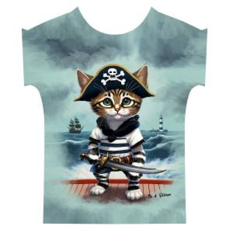 T-shirt Marinière enfant Chat Pirate Île d’Oléron (Avec Silhouette du Phare de Chassiron) Blanc 6 an