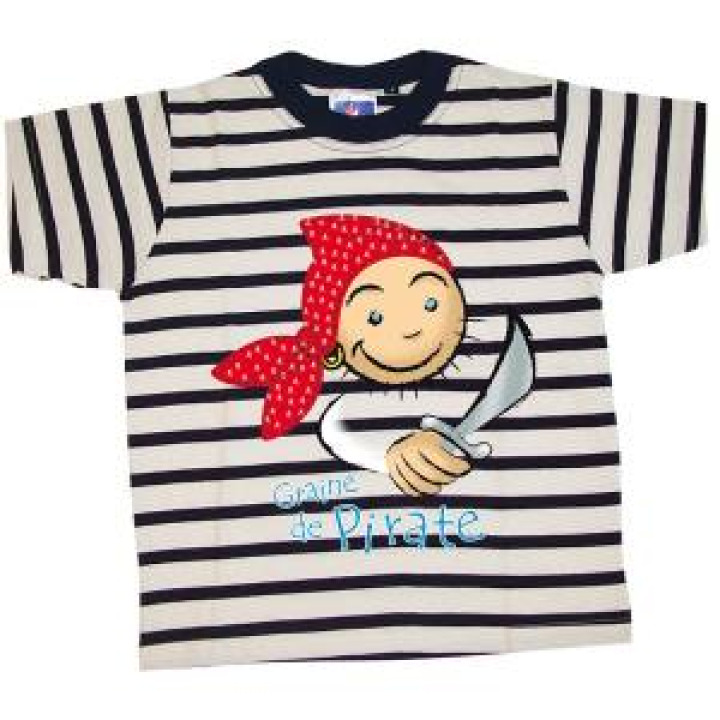 Tshirt Marinière enfant Sérigraphie Pirate  Bandana Bb3008 rayée 2 ans