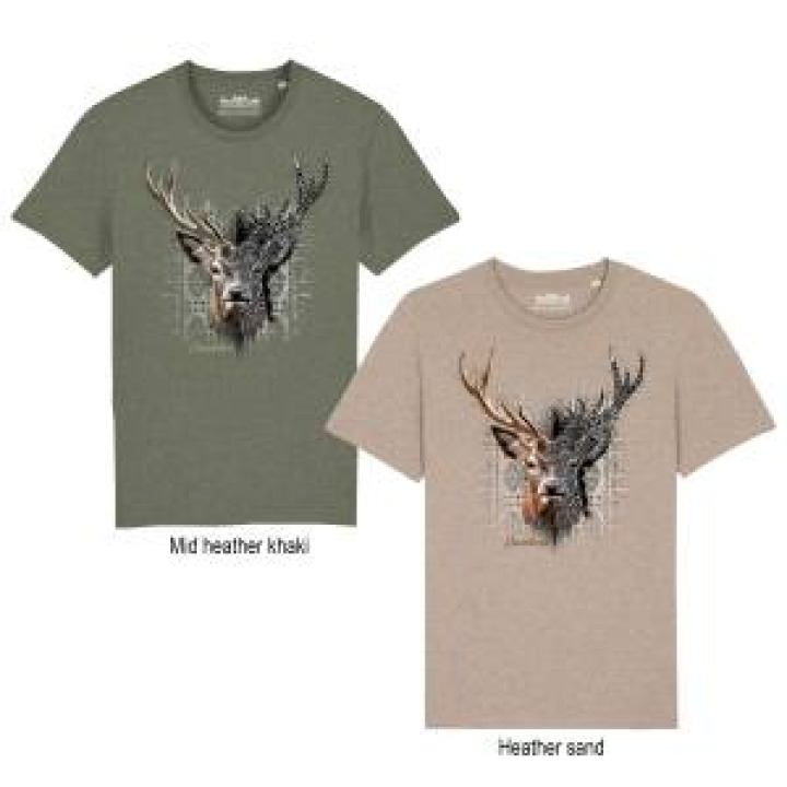 Tshirt premium bio Cerf Native Tribes Chambord  transfert Col Chambord Khaki S