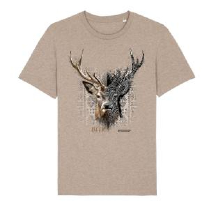 Tshirt premium bio Cerf Native Tribes Réserve de la Haute Touche Heather Sand L
