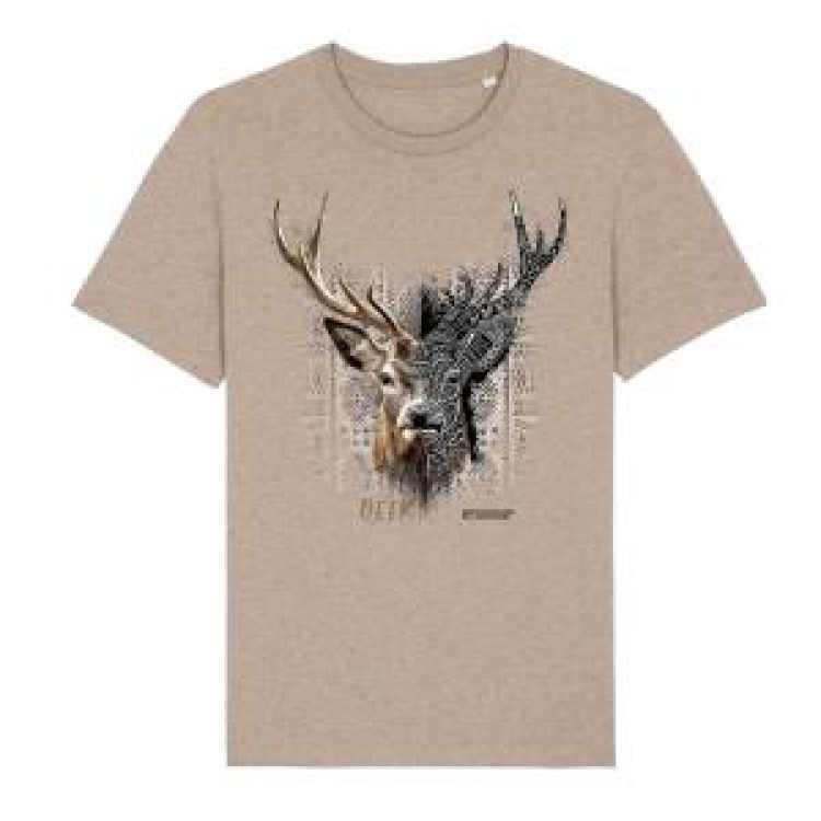 T-shirt premium bio Cerf Native Tribes Réserve de la Haute Touche Heather Sand L