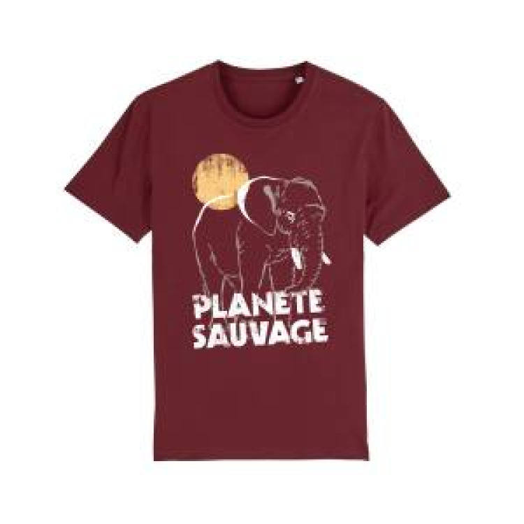 T-shirt premium bio Éléphant Planète Sauvage Burgundy S