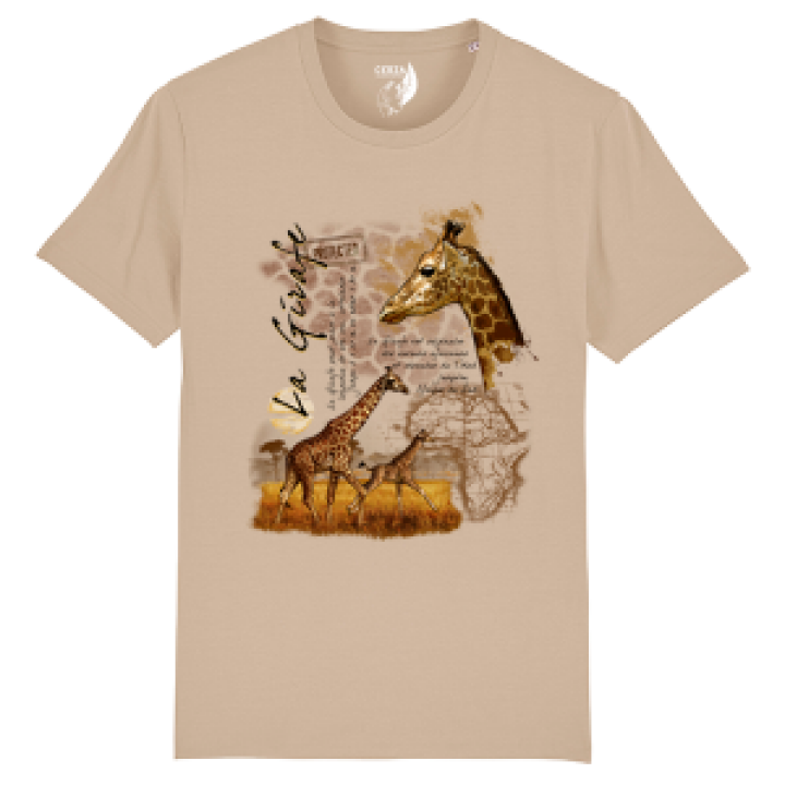 Tshirt premium bio Girafe  transfert Col Cerza Desert Dust S