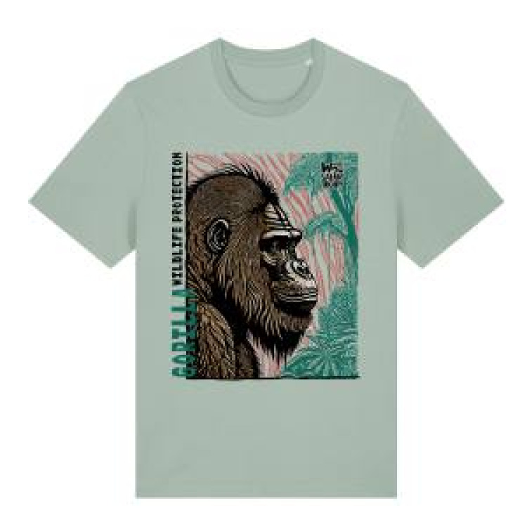 T-shirt premium bio Gorille Linocut Zoo de Thoiry Aloe - Stanley XS