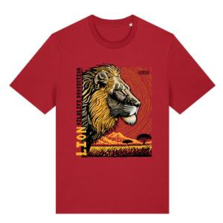 Tshirt premium bio Lion Linocut Cerza  transfert Col Cerza Red S