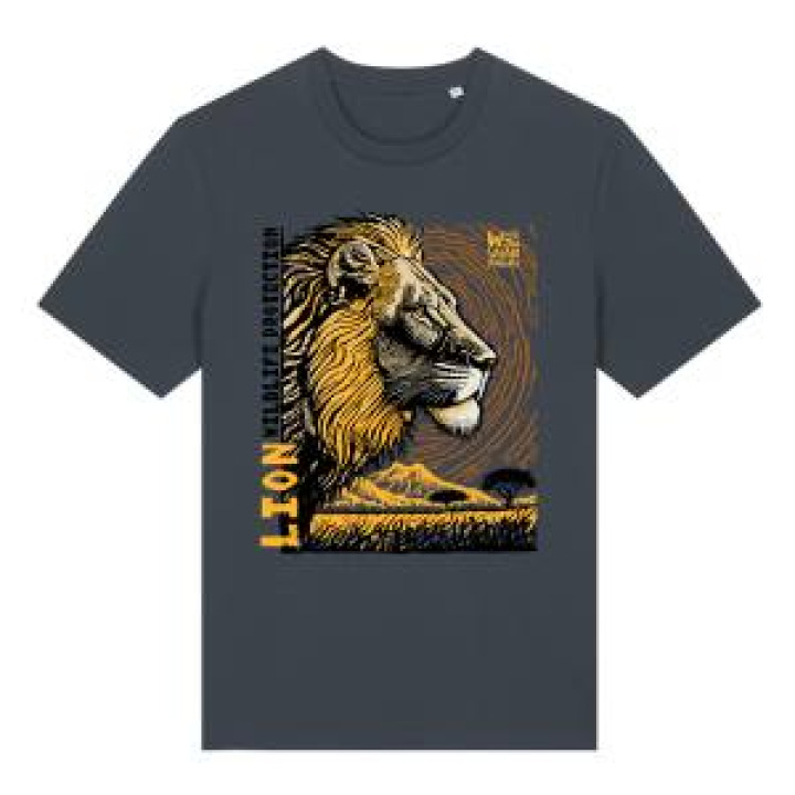 Tshirt premium bio Lion Linocut Safari de Peaugres  transfert Col Safari de Peaugres India Ink Grey XS