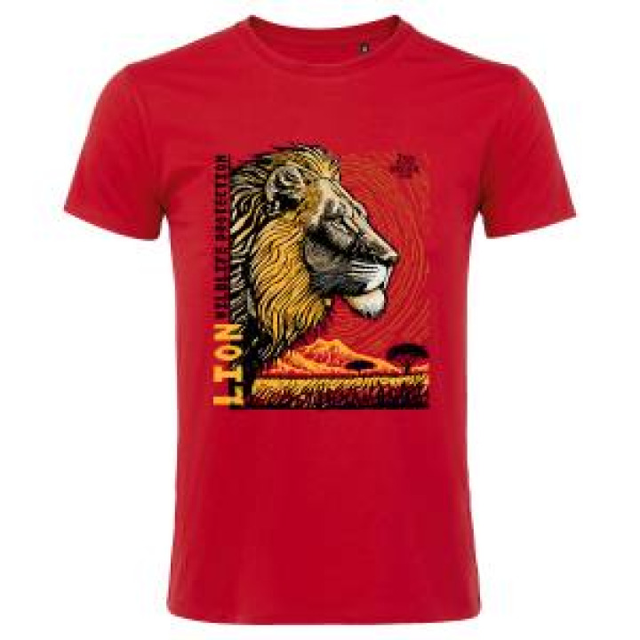 Tshirt premium bio Lion Linocut Zoo Boissière du Dore Red S