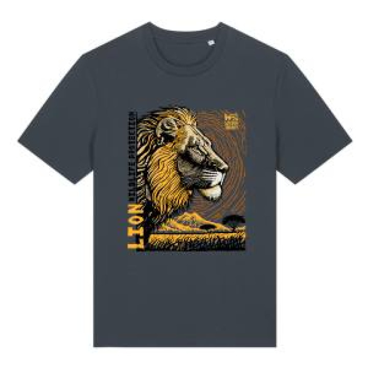 Tshirt premium bio Lion Linocut Zoo de Thoiry India Ink Grey XS