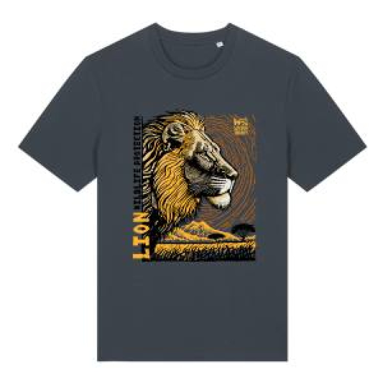 T-shirt premium bio Lion Linocut Zoo de Thoiry India Ink Grey L