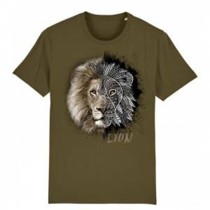 Tshirt premium bio Lion Native Tribes  transfert Col Amnéville Khaki S