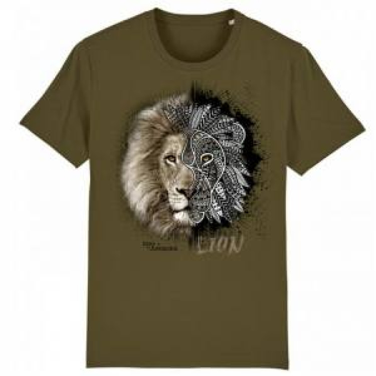 T-shirt premium bio Lion Native Tribes Zoo de Jurques British Khaki S