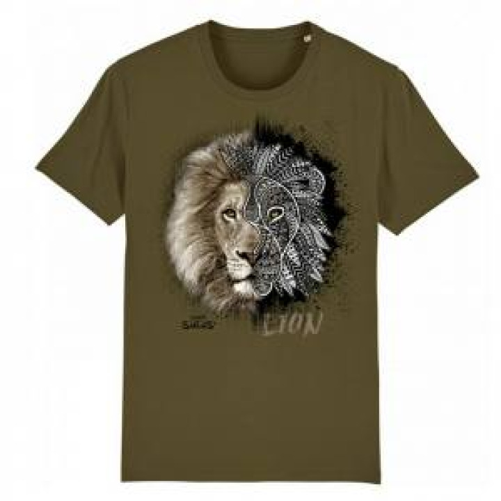 Tshirt premium bio Lion Native Tribes Zoo des Sables dOlonne  transfert Col Zoo les Sables dOlonne British Khaki M