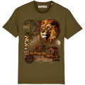 T-shirt premium bio Lion + transfert Col Bioparc British Khaki S