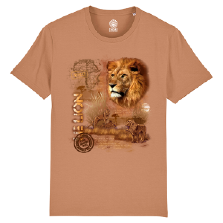Tshirt premium bio Lion  transfert Col Zoo de Thoiry Camel S