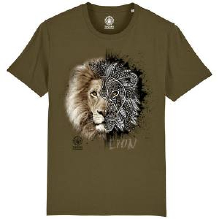 Tshirt premium bio Lion Tribes Zoo de Thoiry  transfert Col Zoo de Thoiry British Khaki S