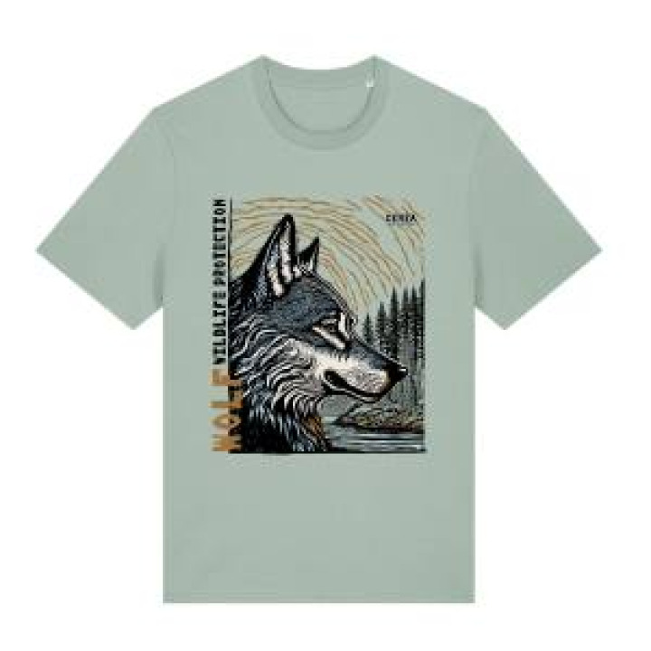 Tshirt premium bio Loup Linocut Cerza  transfert Col Cerza Aloe  Stanley S