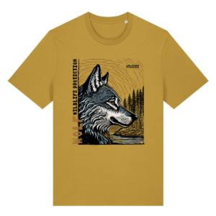 Tshirt premium bio Loup Linocut les Loups du Gévaudan Ochre XS