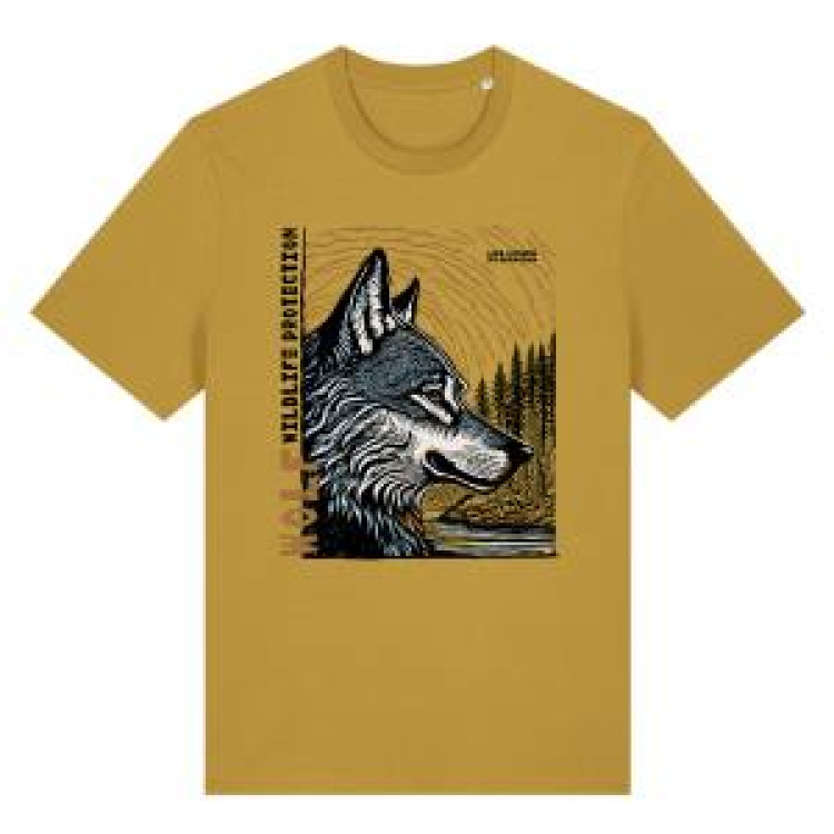 T-shirt premium bio Loup Linocut les Loups du Gévaudan Ochre XXL