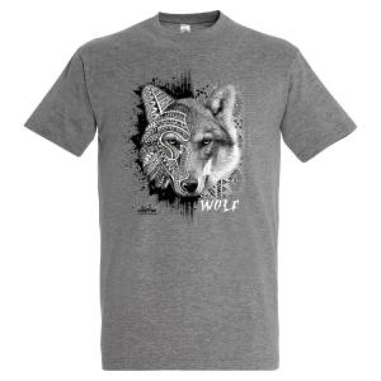 T-shirt premium bio Loup Natives Tribes Alpha Parc Animalier + transfert Col Alpha Parc Animalier Heather Grey S