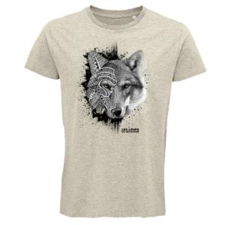 Tshirt premium bio Loup Natives Tribes les Loups du Gévaudan Beige Chiné XS