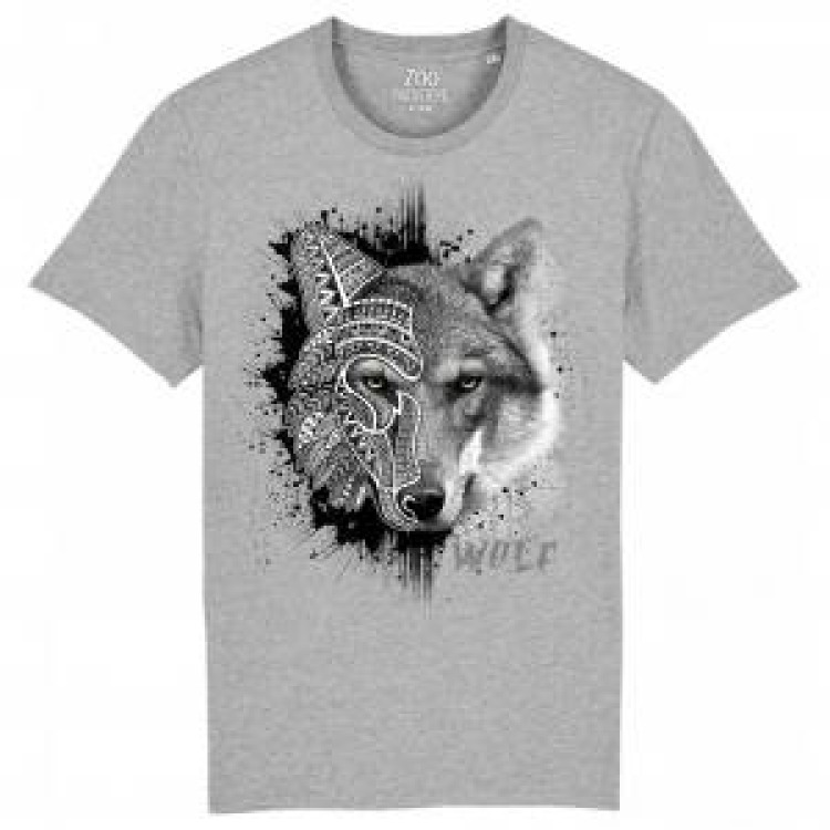 T-shirt premium bio Loup Natives Tribes Zoo Boissière du Dore Heather Grey 3XL