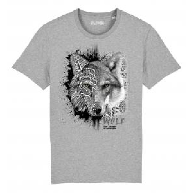 T-shirt premium bio Loup Tribes Parc Animalier d&rsquo;Auvergne + transfert Col Parc Animalier d&rsquo;Auvergne Heather Grey S