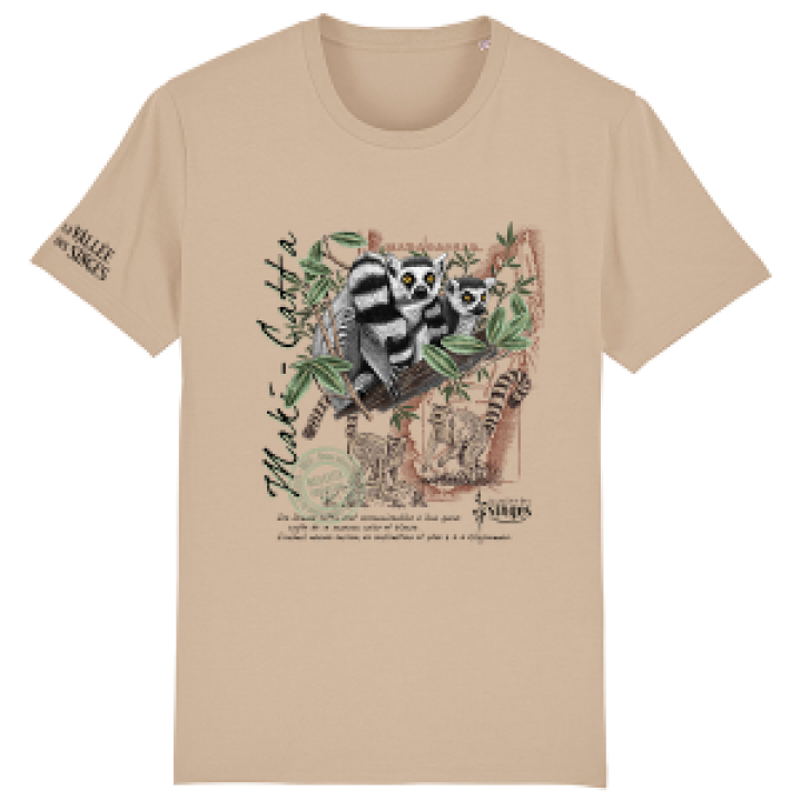 Tshirt premium bio Maki Catta  transfert manche droite Vallée des Singes Desert Dust XS